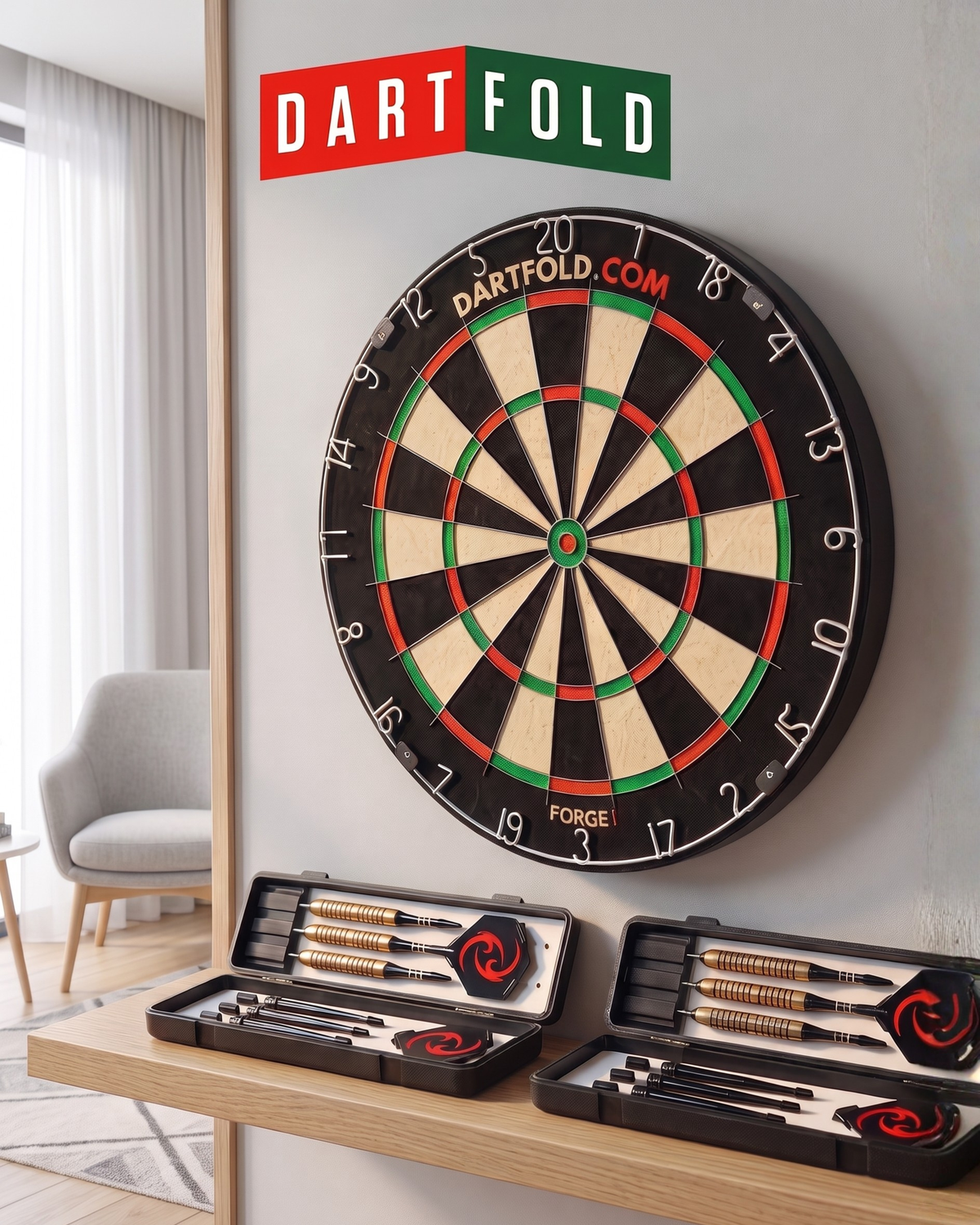 Dartfold FORGE 1 sisal dartbord met draaibare nummerring